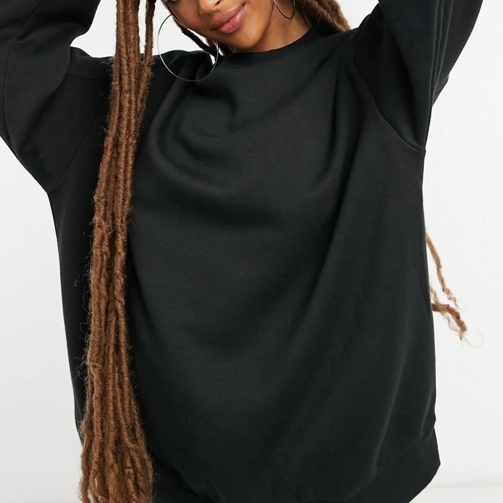 ASOS Bershka oversized sweatshirt long sleeve top fleece in black XS - Picture 8 of 8